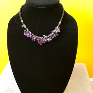 Vintage Amethyst/pearl/beads leather necklace